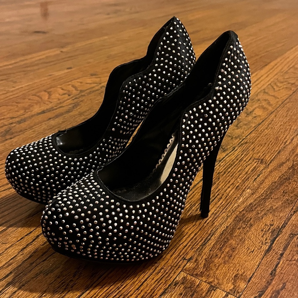 Posh Black Heels with Silver Accents